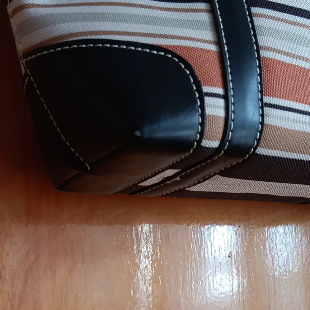 Kate Spade Multicolor Striped Tote with Black Accents EUC - Picture 5 of 12